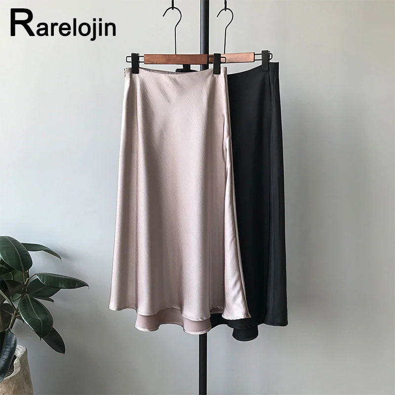 Юбка Женская атласная средней длины с высокой талией весна осень|Женские юбки| |