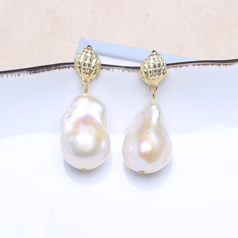 Baroqueonly Bohemia style 925 sterling silver earrings natural irregular Pearl drop Earrings Gifts for woman EAZ
