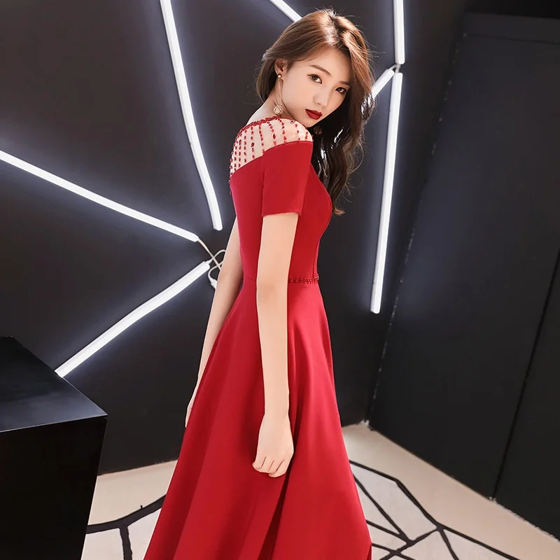 Платье подружки невесты длинное платье с красным алмазом пышные платья для