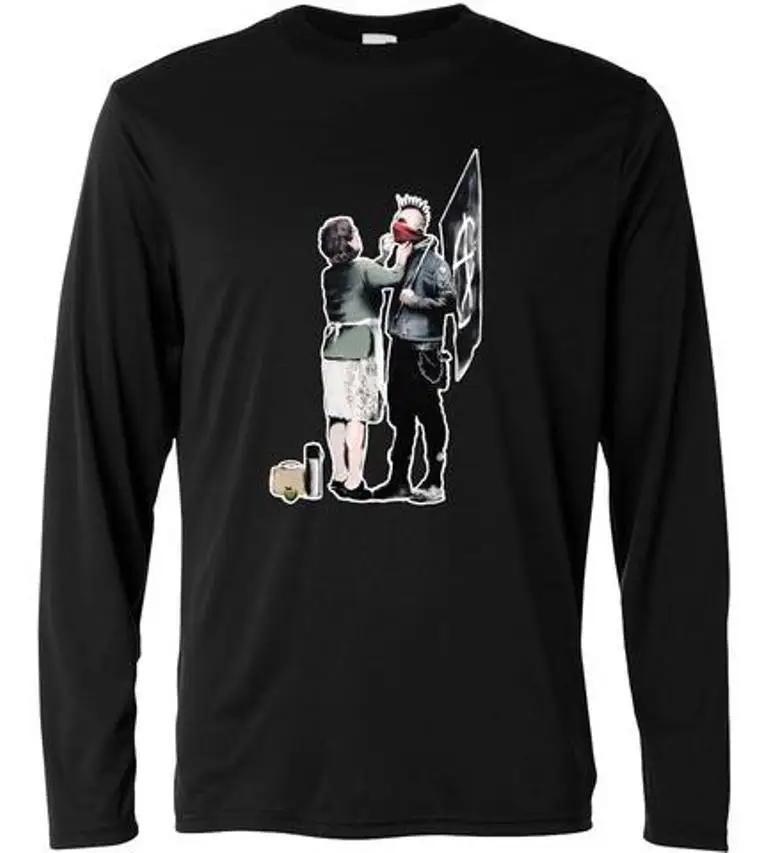 Футболка MAGLIA MAGLIETTA MANICHE LUNGHE UOMO анархист и мать Бэнкси lm25 | Мужская одежда