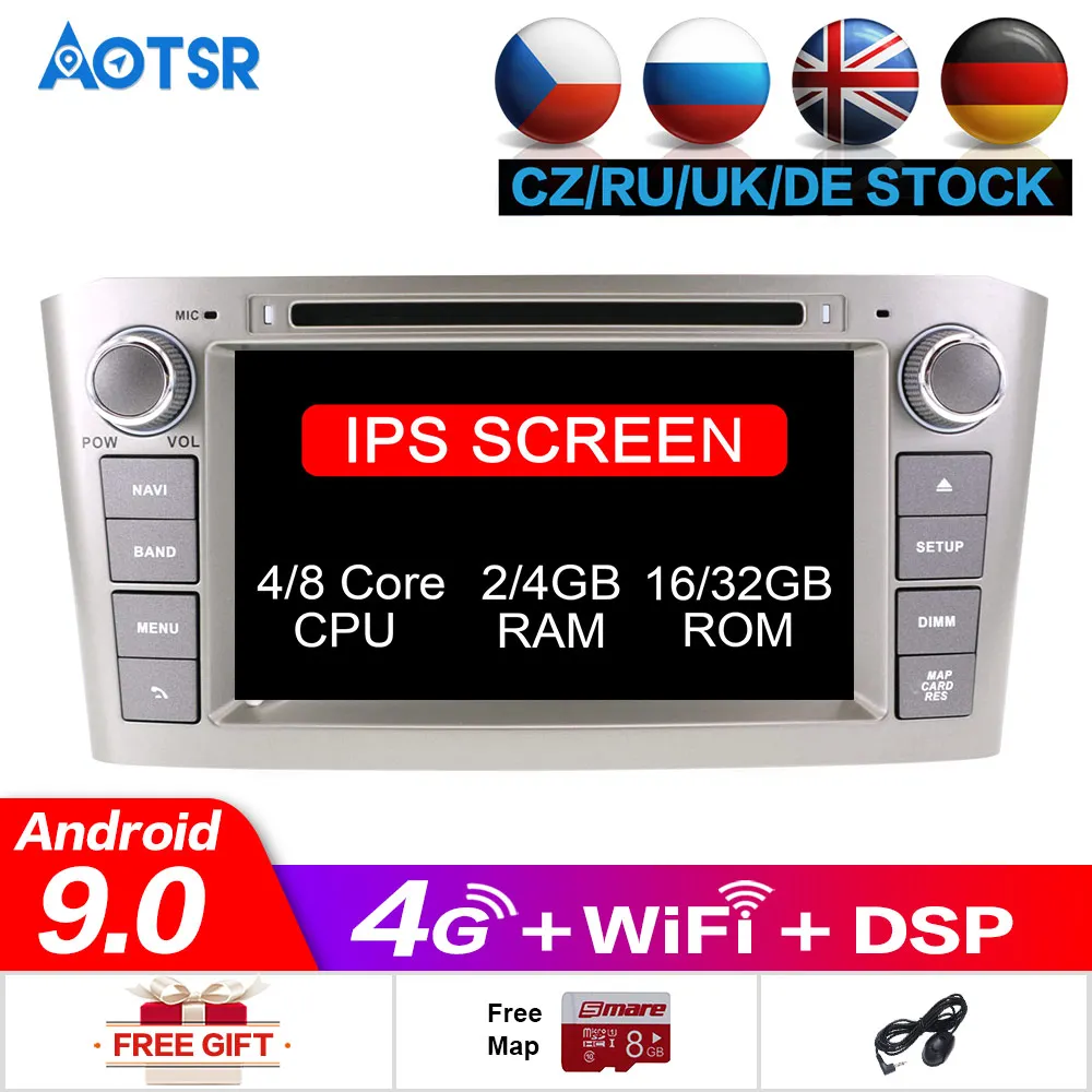 64G ram Android 9,1 автомобильный Радио gps Мультимедиа Стерео dvd-плеер для Toyota Avensis T25 2003-2008 Авто Аудио wifi видео навигация