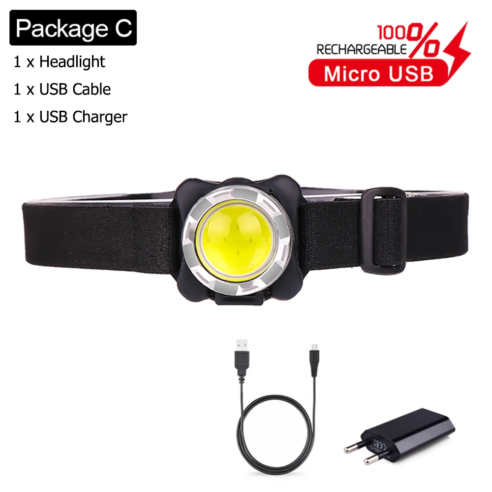 Package C Мощный налобный фонарь USB Перезаряжаемый головной светильник COB светодиодный головной светильник со встроенным аккумулятором водонепроницаемый головной светильник белый красный светильник ing - Испускаемый цвет: Package C