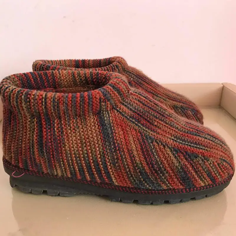 GZGCC Knitted Boots Wool Handmade Women Shoes Woolen Snow Flat Bootie Botas Mujer | Обувь