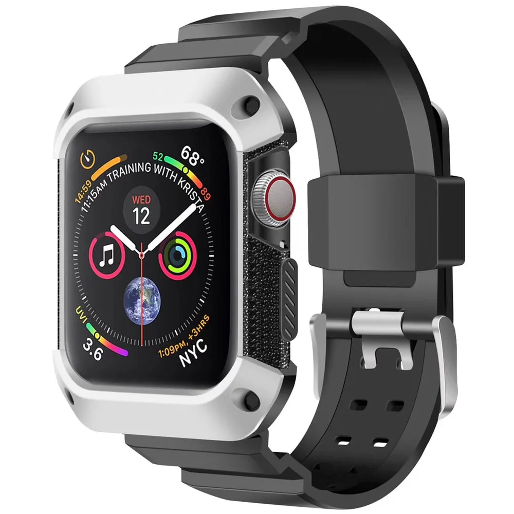 black silver Чехол+ ремешок для часов для Apple watch band 44 мм 40 мм iwatch Series 5 4 correa Прочный ТПУ защитный чехол для экрана+ браслет на запястье - Цвет ремешка: black silver
