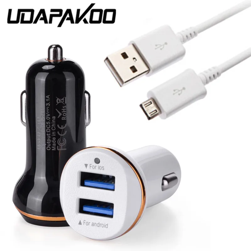 Кабель для передачи данных Micro usb 1 м + 2 порта автомобильное зарядное устройство