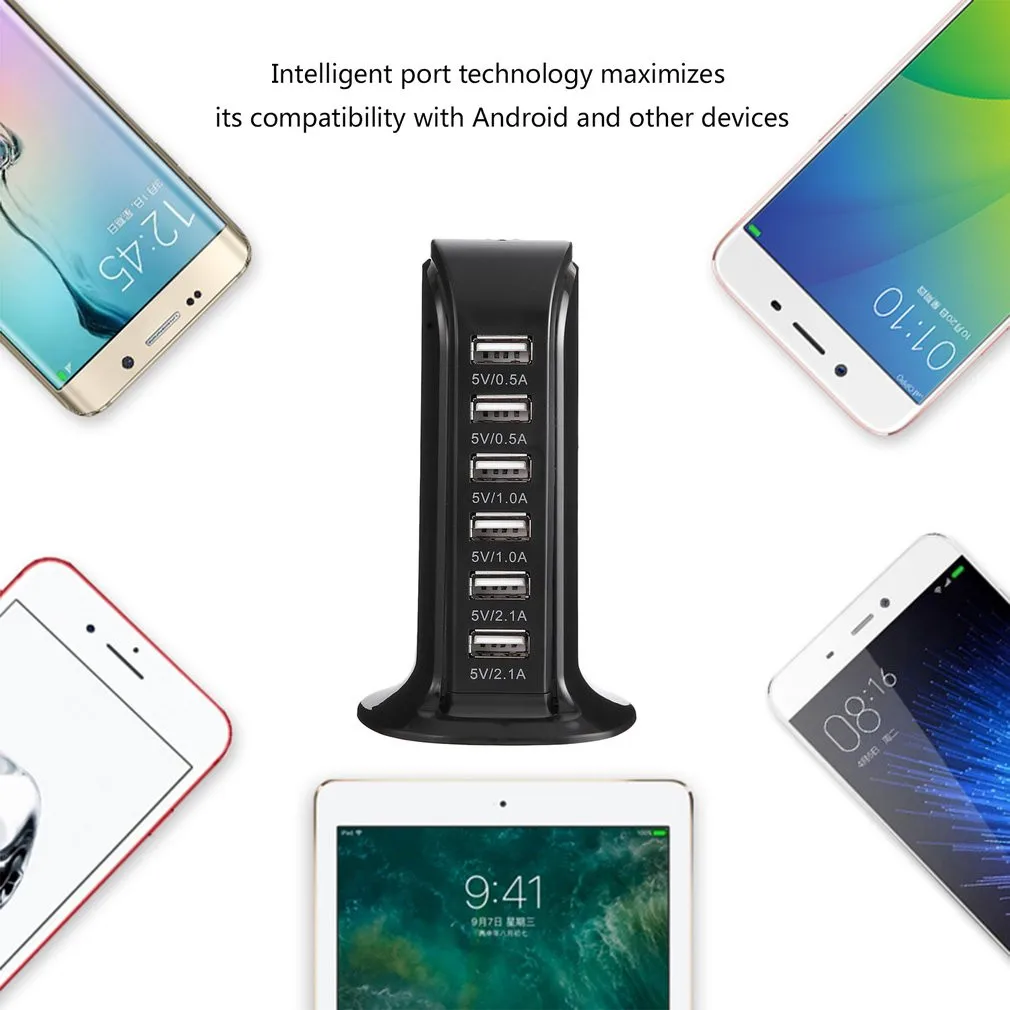Зарядное устройство USB 6 портов для путешествий настольное зарядное умная