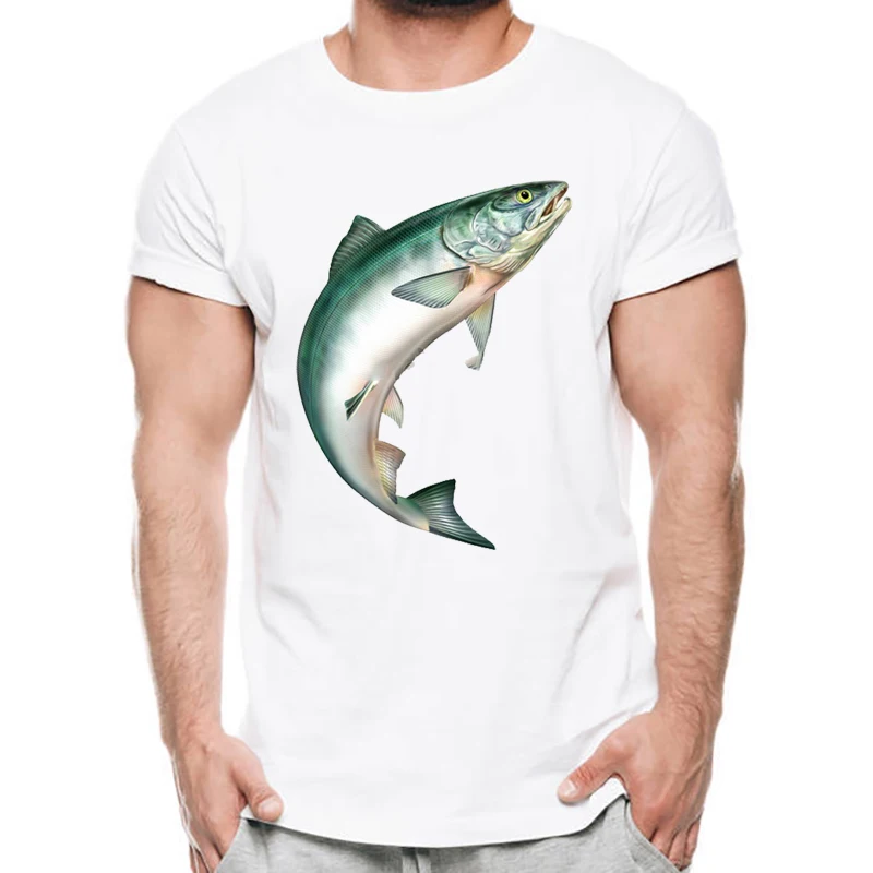 

Fashion Sushi Salmon Rainbow trout Food Men T-shirt men The Happiest Fish Retro Jumping fish Printed T Shirts Casual Funny Tops
