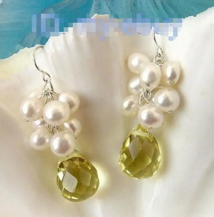 Wholesale price 16new ^^^^White Baroque Pearl Drip Pear Faceted Yellow Crystal Earrings Silver Hook | Украшения и аксессуары