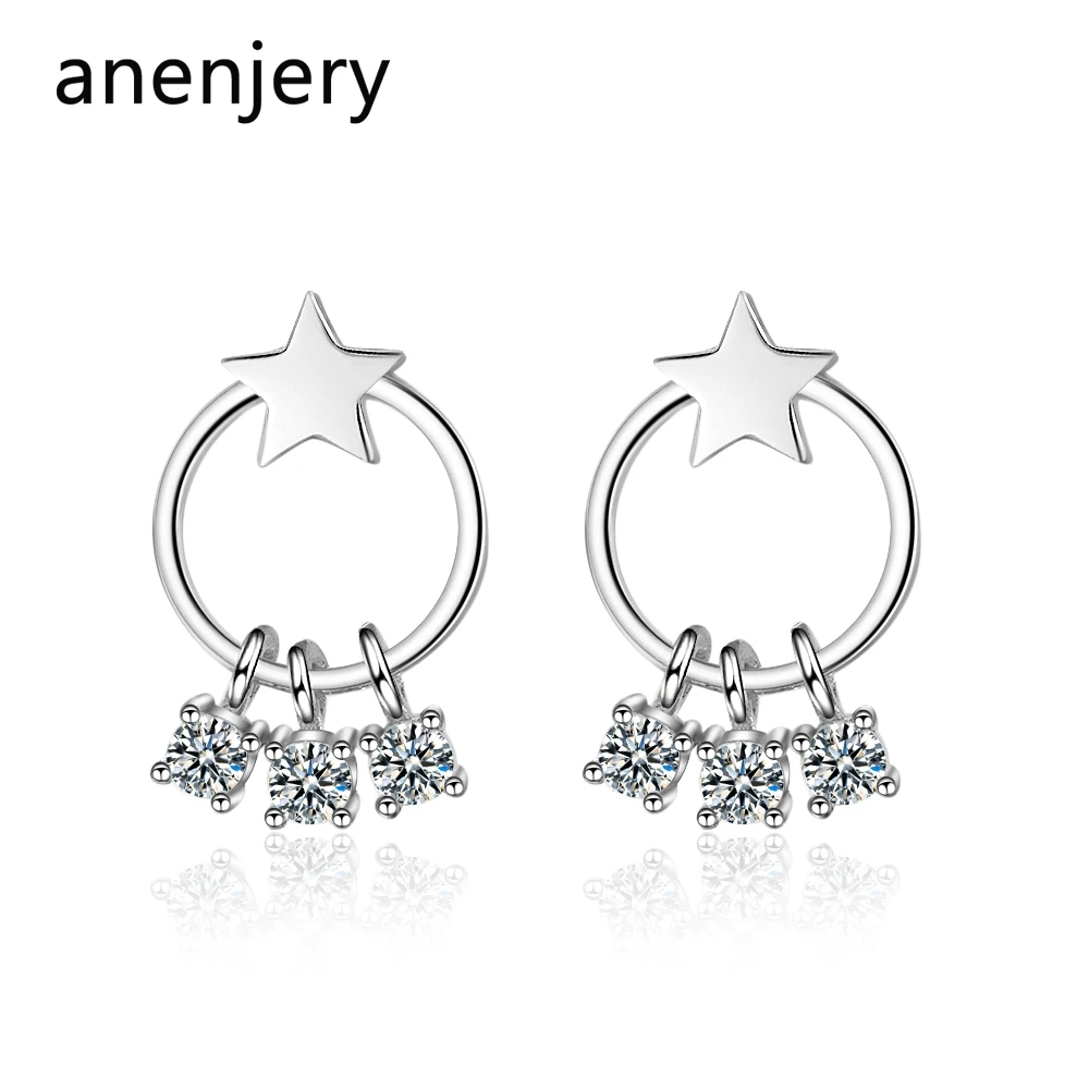 Anenjery простые 925 пробы серебряные круглые серьги с цирконием и кисточкой brincos oorbellen S-E812