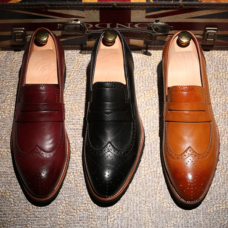 Новое поступление Мужские модельные туфли Пояса из натуральной кожи Слипоны