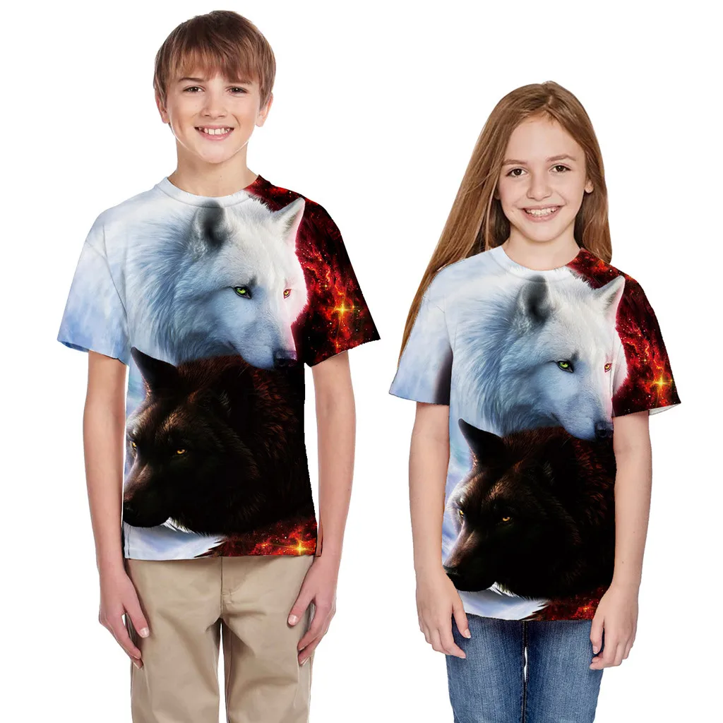 Новая модная детская одежда футболка с коротким рукавом и принтом волка для