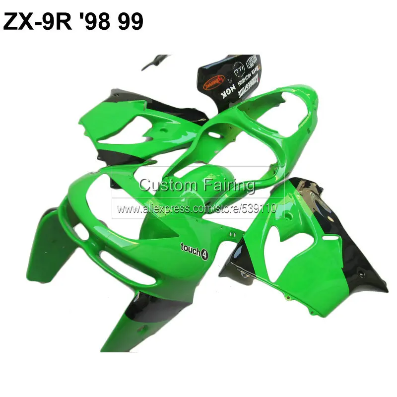 Комплект кузова из АБС пластика для Kawasaki ZX9R zx 9r 1998 1999 Ninja комплект обтекателей зеленых и черных наклеек