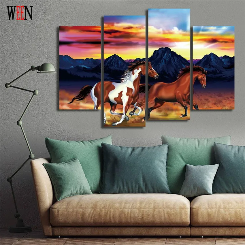 WEEN две лошади настенные фотографии для гостиной HD печать животных Cuadros Decoracion