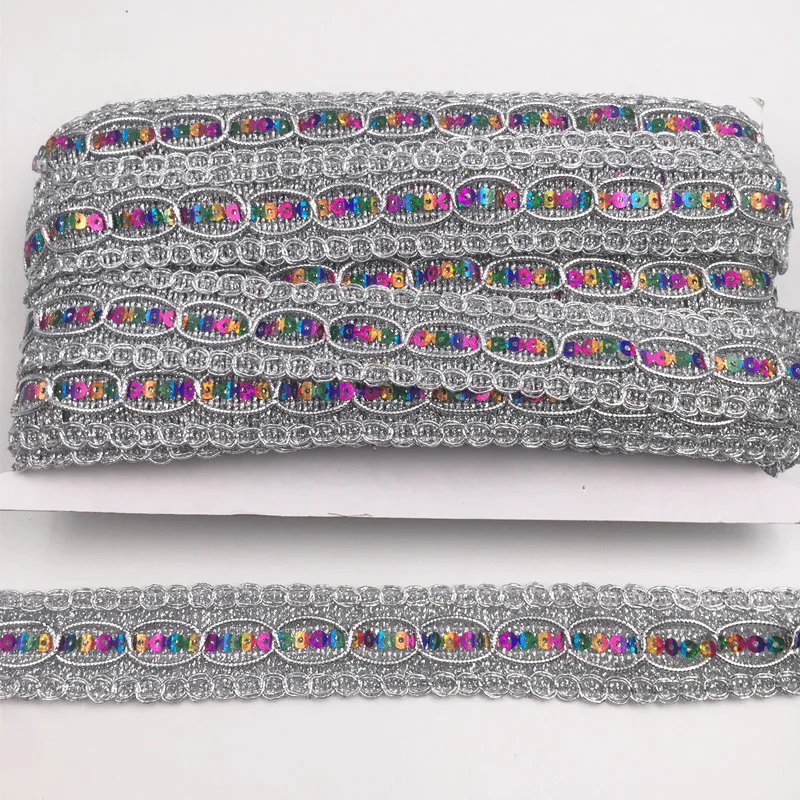 10 ярдов 3 см Золотой и серебристый цвета с отделкой пайетками кружевное платье