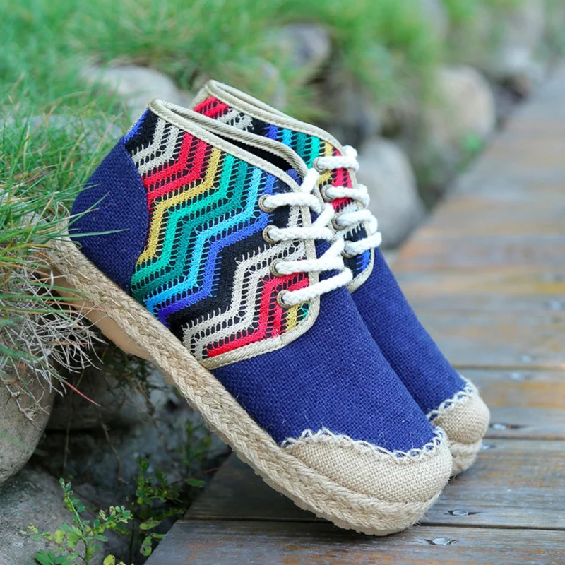 

Women Casual Shoes 2018 Autumn Women Sneakers Fashion Hemp Embroider Women Shoes National style Breathable Flats Women Shoes