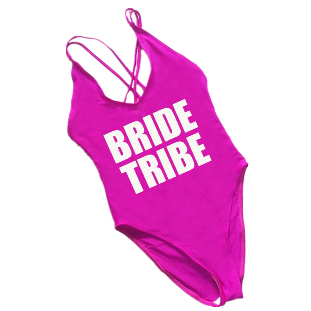 Надпись Bride Tribe 2019 Цельный купальник для невесты на бретельках с перекрестной