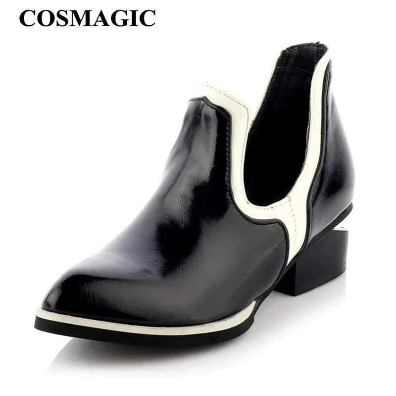 COSMAGIC 2019 новые женские ботильоны челси на квадратном каблуке из лакированной кожи