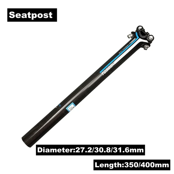 Seatpost TOSEEK синий 3 K углеродный велосипед плоский/стоячий Руль+ ствол+ велосипедная стойка для сиденья MTB руль набор горный велосипед запчасти - Цвет: Seatpost