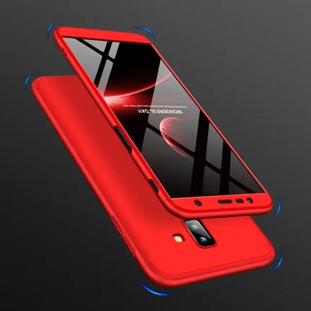 Чехол для samsung Galaxy J6 Plus, полная защитная оболочка, противоударный жесткий Гибридный ПК чехол для телефона Galaxy J6 Prime Coque - Цвет: Красный