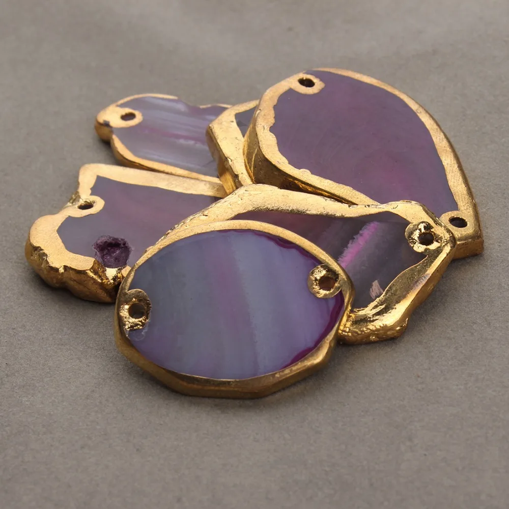 Wholesale 2020 New Fashion Irregular Double Hole Natural Stone Pink Pendants Connectors for Necklace Jewelry Making Findings | Украшения и