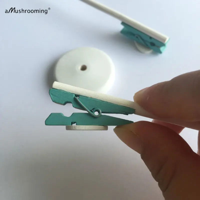 (10 шт./лот) Мини прищепки Aqua Blue на деревянной подставке с белым сердцем держатель
