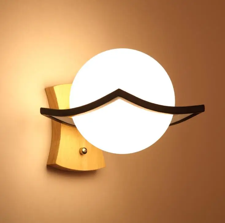 ASCELINA Wall Lamps LED Light Solid wood Frosted glass Nordic Creative Personality bedroom Bedside lamp living room lighting | Лампы и
