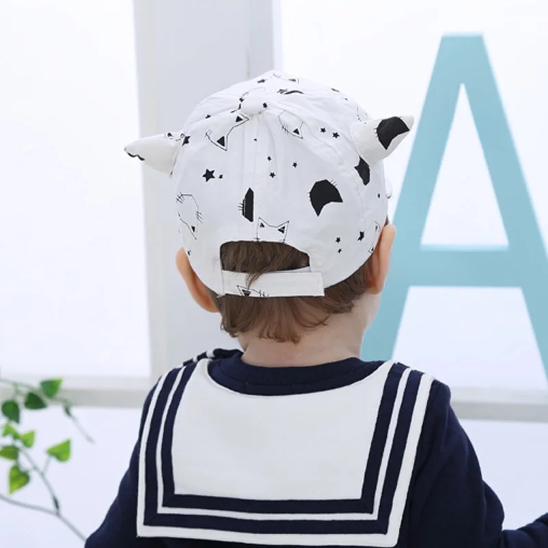 New Fashion Kid Baseball Cap Cotton Printed Infant Toddler Cartoon Ox Horn Hat Boy Girl Peaked Caps For 6-36 Months Baby | Аксессуары