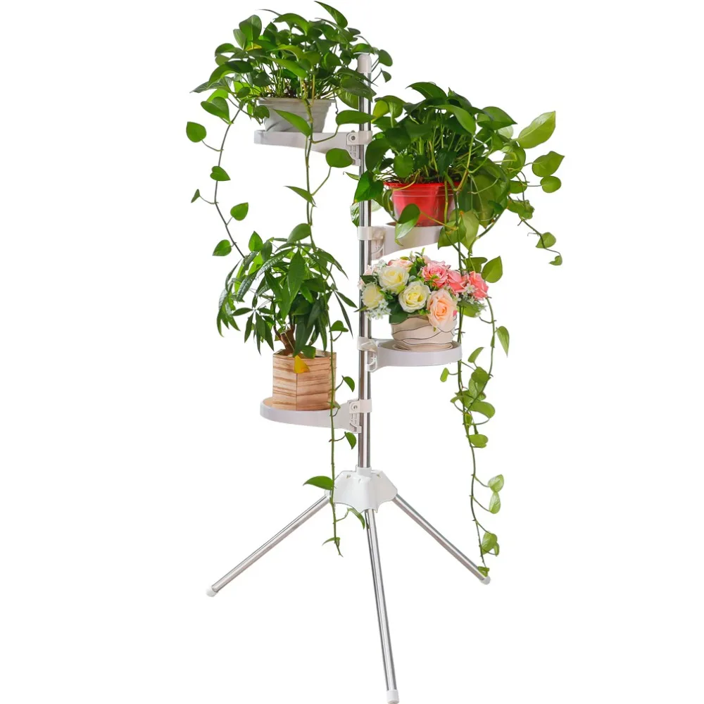 

4 Layer Metal Plant Flower Pot Storage Shelf Stainless Steel Vegetation Display Tripod Rack Tray Indoor Outdoor DQ1809-2/-3