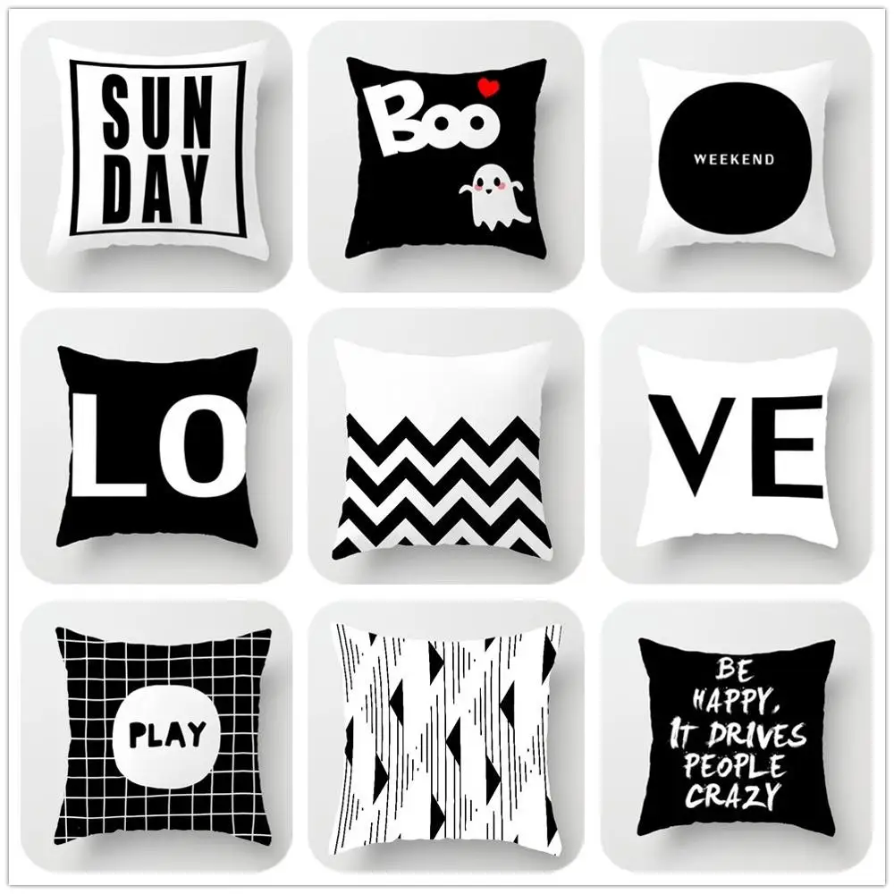 

NEW Black and white Geometric Cushion Cover Velvet Pillow Case For Sofa Office Car Home Pillowcase 45*45cm