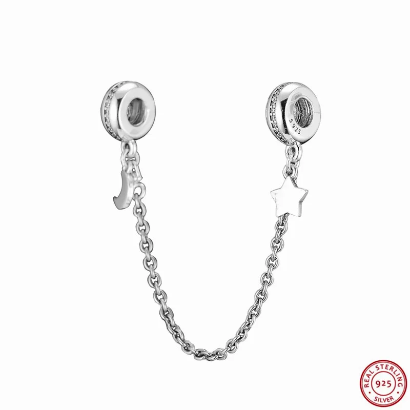 Цепочка из серебра 925 пробы с падающей звездой и полумесяцем|Бусины| |