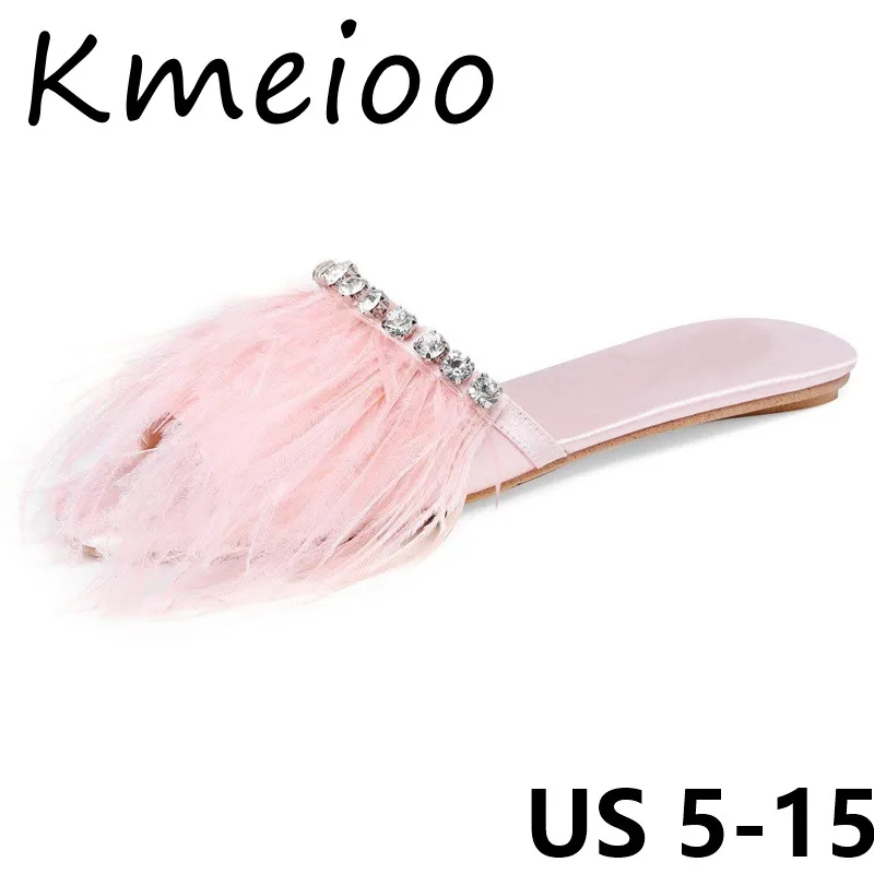 Kmeioo/2018 размеры США 5 15 Летняя женская обувь шлепанцы с искусственным пером и
