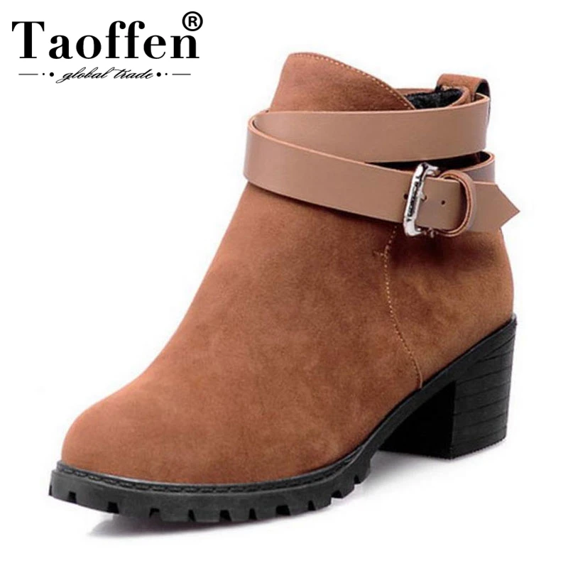 TAOFFEN/женские ботильоны на квадратном каблуке женские теплые зимние ботинки
