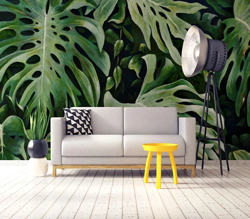 Художественная настенная бумага Tuya большие зеленые листья для офиса фон