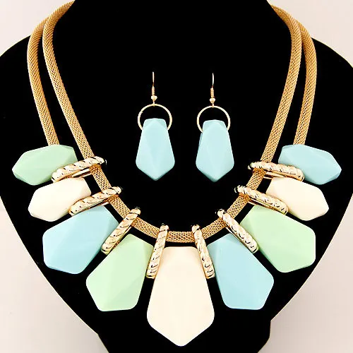Light blue Массивное модное ожерелье для женщин колье женский набор Длинная Золотая большая цепочка винтажная бижутерия ожерелья и кулоны ювелирные изделия - Окраска металла: Light blue