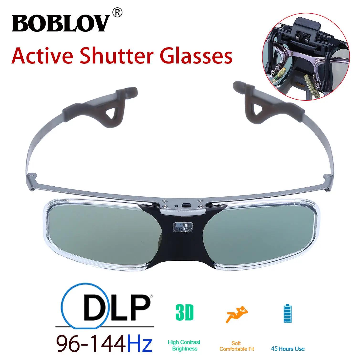 BOBLOV RX-30 3D DLP-Link 96-144 Гц активные очки затвора 8 м перезаряжаемые для DLP Link проектора