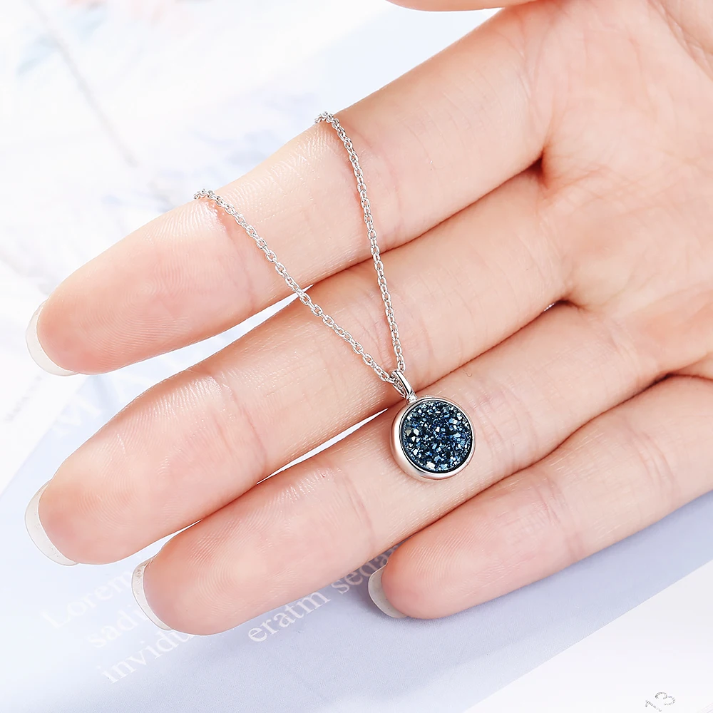 

New Fashion Women Blue Crystal Round Necklaces & Pendants Best Friend Christmas Gifts Real 925 Sterling Silver Jewelry