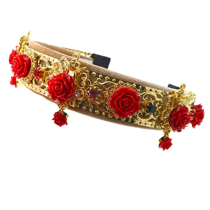 Красная Хрустальная Тиара для невесты ручная швейная Корона модная Цветочная
