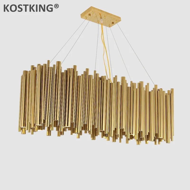 

Modern Luxury LED Chandelier Lighting Gold Stainless Steel Lamp Rectangle Dining Room Kitchen Hang LED Light Fixtures