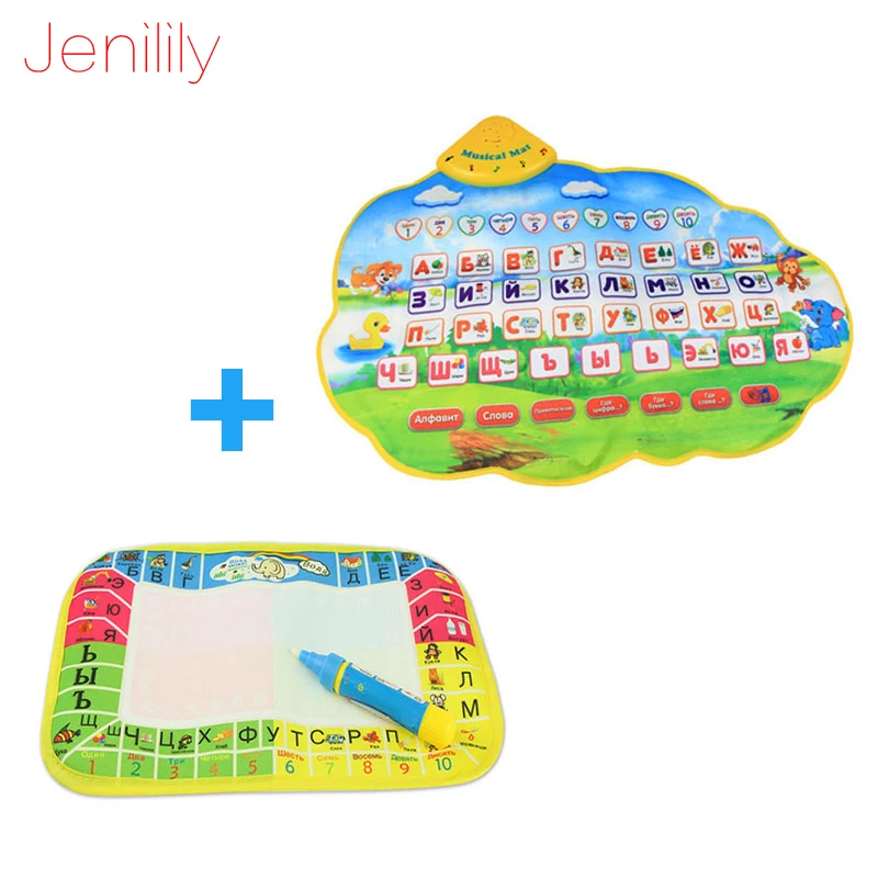 

Jenilily 2Pcs/Set Educational Russian Learning Mat Child's Play Musical Mat Mini Size Doodle Mat Water Drawing Mat For Kids