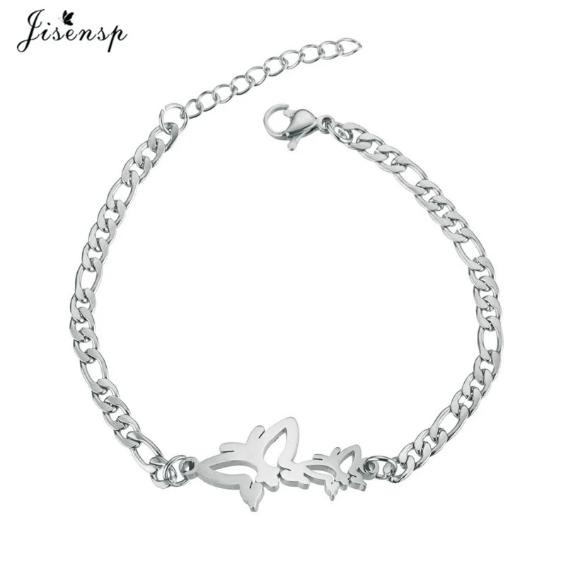 SL149S Jisensp браслеты с бабочками, слонами, браслеты с животными, цепочка, браслет, женские браслеты из нержавеющей стали, аксессуары для женщин - Окраска металла: SL149S