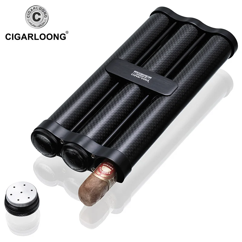 

Cigar Moisturizing Tube Carbon Fiber Travel 3 sticks Cigar Tube With Humidifier CG-0001