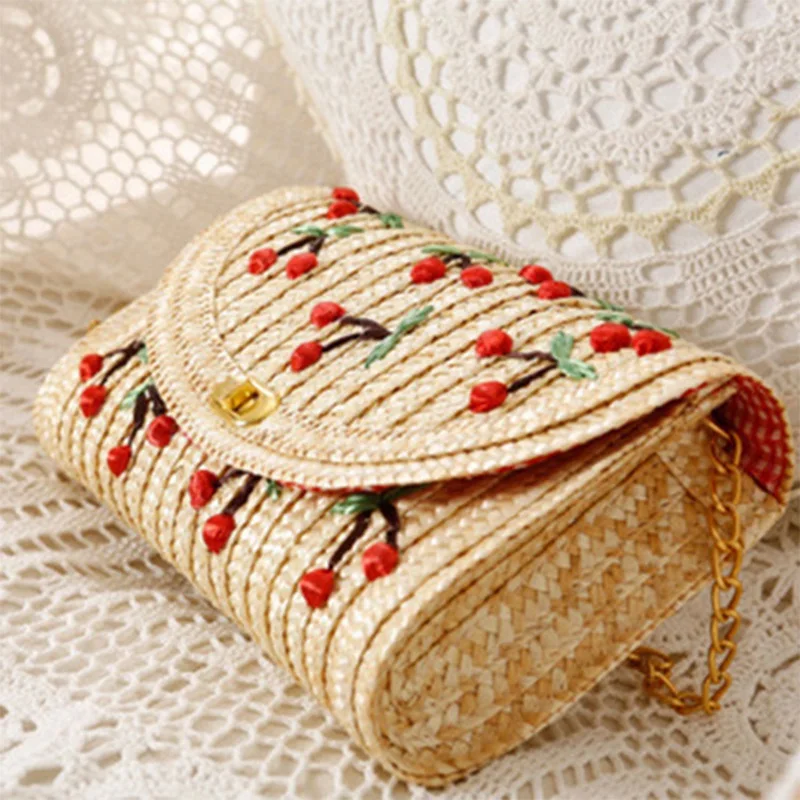 Летняя новая вишневая соломенная мессенджер тканая сумка-клатч на день пляжная