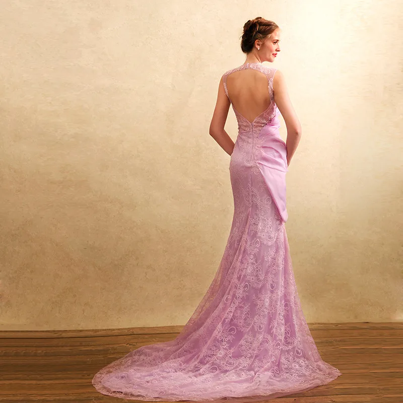 Lavender lace mermaid long 2018 new arrival formal beading off the shoulder sexy backless robe de soiree bridesmaid dresses | Свадьбы и