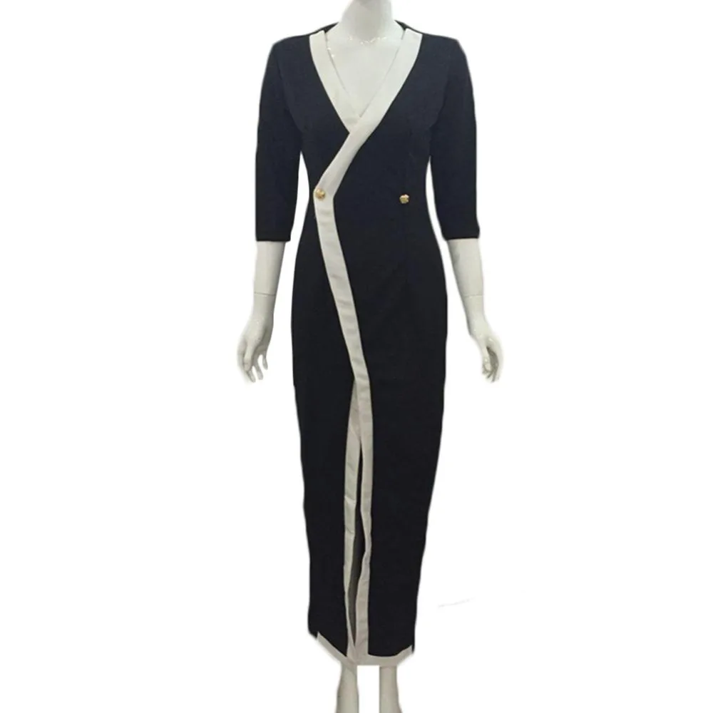 2018 черные офисные Платье Весенняя женская сексуальная формальный ПР платье V шеи