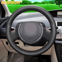 AOSRRUN Hand-stitched Black Leather Car Steering Wheel Cover for Citroen Triumph Old C4 C-quatre Car-Styling