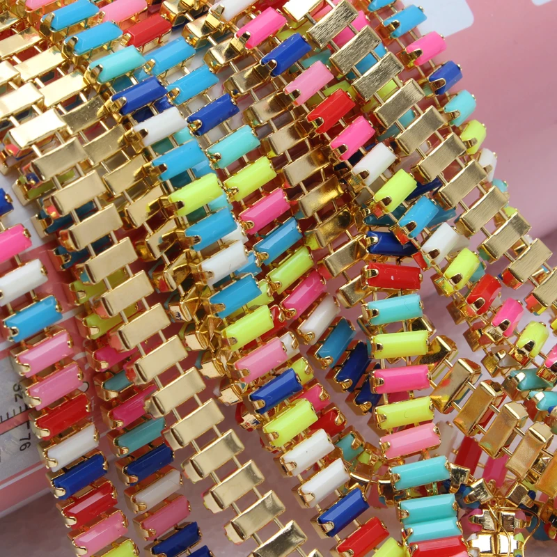 Разноцветные 1 ярд акриловые стразы цепь Золотая лента 3х7 мм для одежды