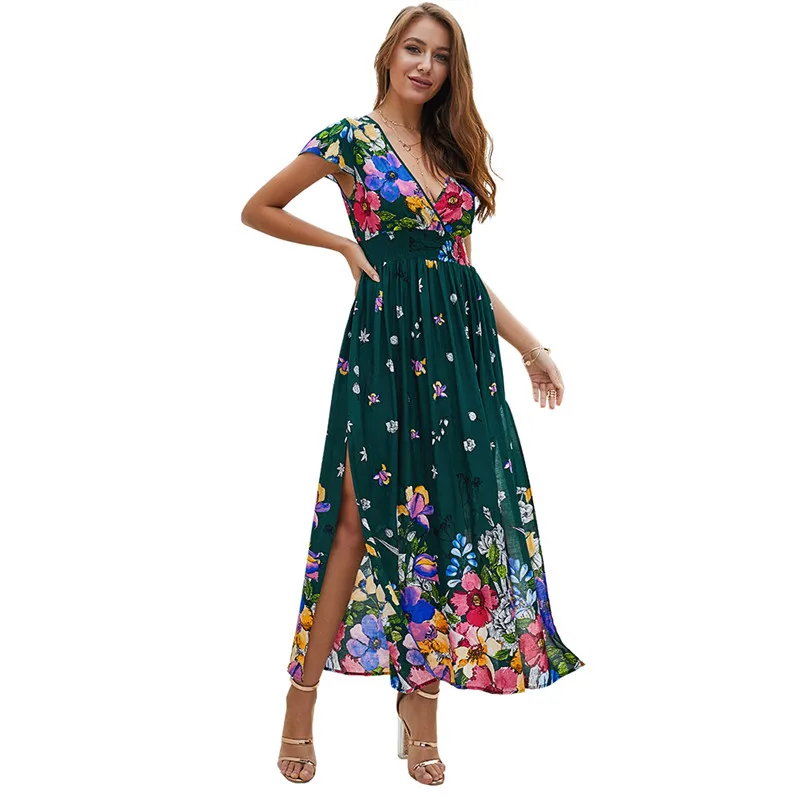 Женское длинное платье с цветочным принтом Diwish пляжное из хлопка глубоким