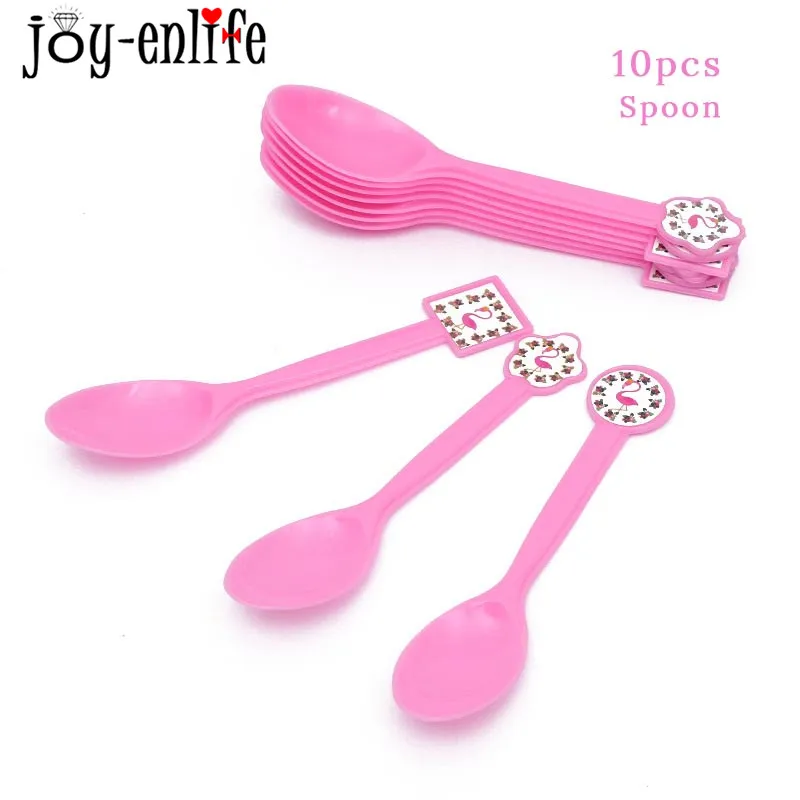 10pcs spoon Фламинго вечерние столовые приборы набор одноразовые бумажные салфетки чашка тарелка Дети День рождения Лето Гавайские вечерние Декор латексные воздушные шары - Цвет: 10pcs spoon