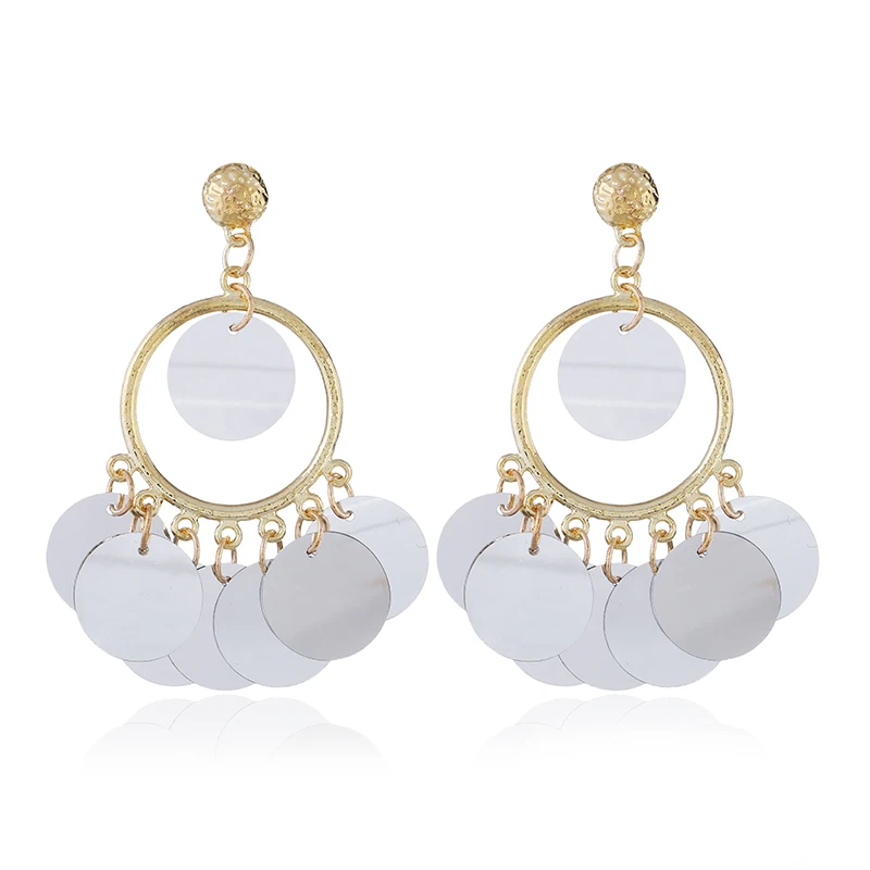 WNGMNGL золотой цвет богемы Круглый Круг блесток кисточкой серьги для женщин 2018 Мода