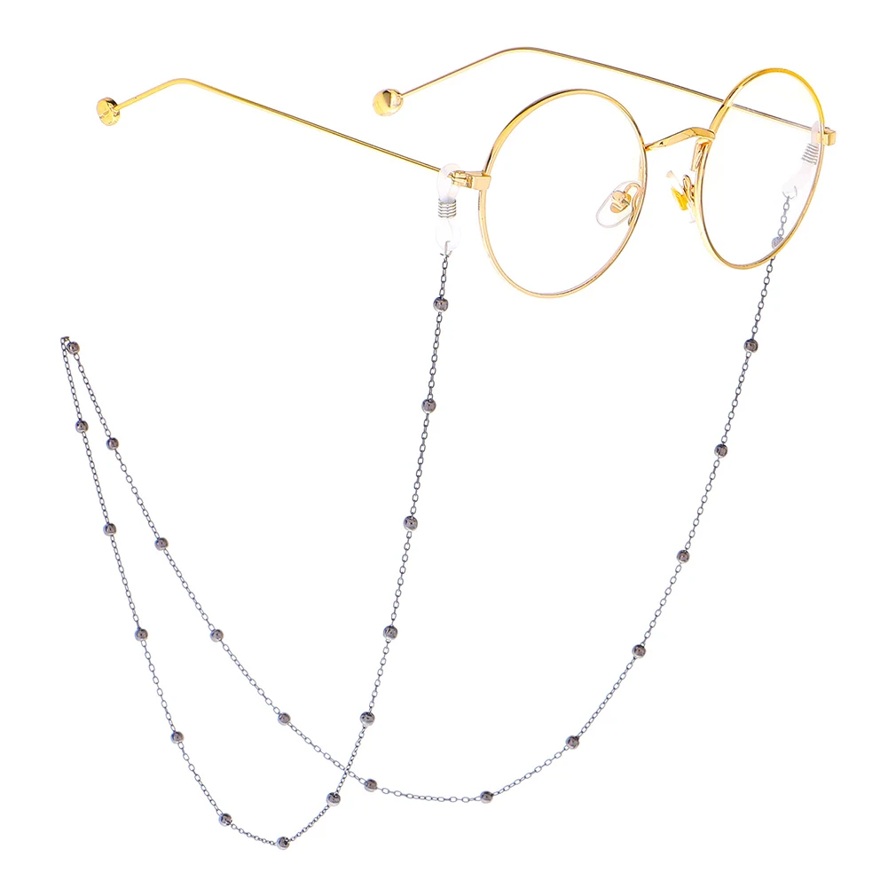 Черный 70cm Elegant Eyeglass Chain Sunglasses Reading Beaded Glasses Chain Eyewear Rope Lanyards Rose Gold Silver Glass Cord Neck Strap - Цвет: Черный